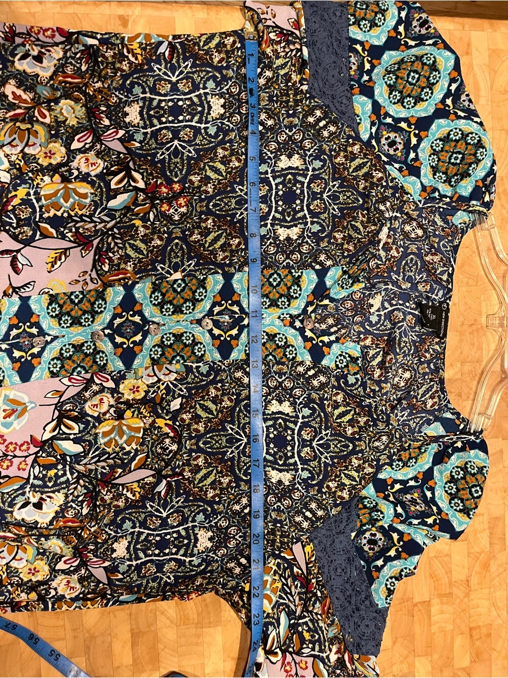 new directions Navy, Turquoise & Lilac Mixed-Print Peasant Blouse - Picture 7 of 8